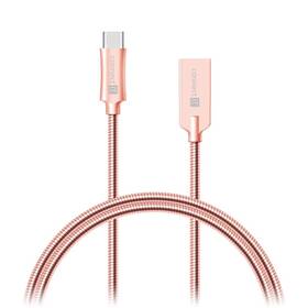 Kabel Connect IT Wirez Steel Knight USB/USB-C, ocelový, opletený, 1m (CCA-5010-RG) růžový/zlatý