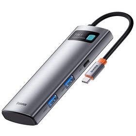 USB Hub Baseus Metal Gleam Series 7v1 HUB USB-C (USB-C PD 100W, USB-C, 2x USB 3.0, HDMI, SD/TF port) (WKWG020113) šedý