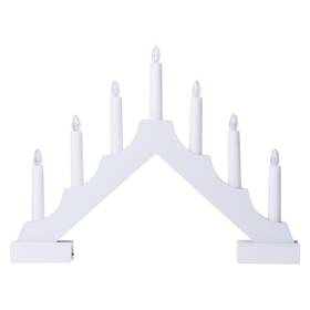 LED dekorace EMOS 7 LED svícen dřevěný bílý, 29 cm, 2x AA, vnitřní, teplá bílá, časovač 
