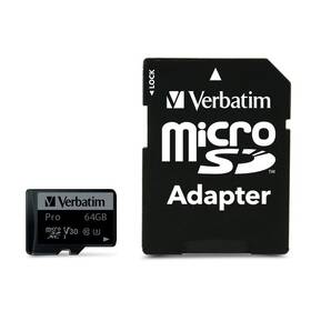Paměťová karta Verbatim Pro microSDXC 64GB UHS-I V30 U3 (90R/45W) + adaptér (47042)