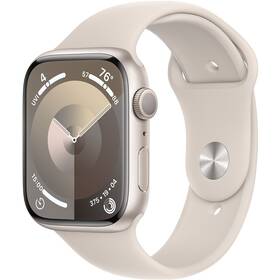 Chytré hodinky Apple Watch Series 9 GPS 45mm pouzdro z hvezdně bílého hliníku - hvězdně bílý sportovní řemínek - S/M (MR963QC/A)