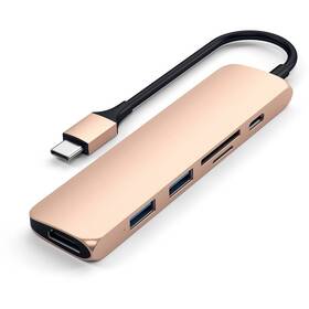 USB Hub Satechi USB-C Slim Multimedia Adapter V2 (2x USB 3.0, USB-C, HDMI, Micro SD, SD) (ST-SCMA2G) zlatá - rozbaleno - 24 měsíců záruka