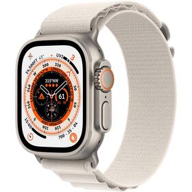 Chytré hodinky Apple Watch Ultra GPS + Cellular, 49mm pouzdro z titanu - hvězdně bílý alpský tah - M (MQFR3CS/A)