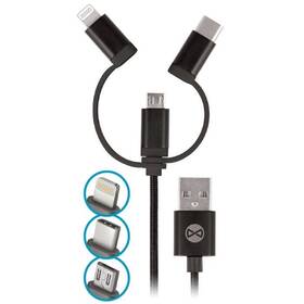 Kabel Forever 3v1, USB/Micro USB + Lightning + USB-C, 1m (T_01626) černý