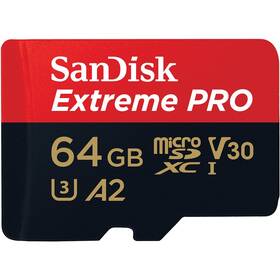 Paměťová karta SanDisk Micro SDXC Extreme Pro 64GB UHS-I U3 (200R/90W) + adapter (SDSQXCU-064G-GN6MA)