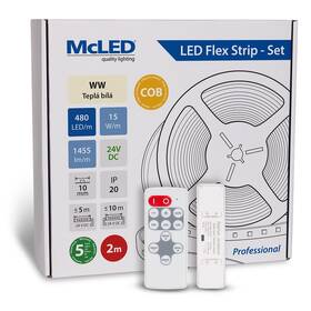 LED pásek McLED sada 2 m + Přijímač Nano, 480 LED/m, WW, 1455 lm/m, vodič 3 m (ML-126.058.83.S02002)