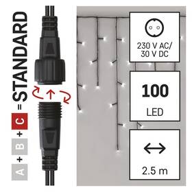 Spojovací řetěz EMOS 100 LED Standard - rampouchy, 2,5 m, venkovní, studená bílá, časovač (D1CC01)