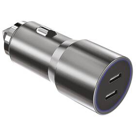 Adaptér do auta WG 2x USB-C PD 60W stříbrná barva
