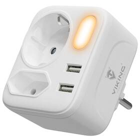 Rozbočovací zásuvka Viking AC22, 2x zásuvka, 2x USB bílá barva
