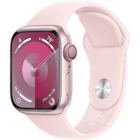 Chytré hodinky Apple Watch Series 9 GPS + Cellular 45mm pouzdro z růžového hliníku - světle růžový sportovní řemínek - S/M (MRMK3QC/A)
