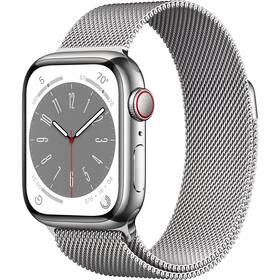 Chytré hodinky Apple Watch Series 8 GPS + Cellular 41mm pouzdro ze stříbrné nerezové oceli - stříbrný milánský tah (MNJ83CS/A)