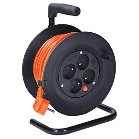 Kabel prodlužovací na bubnu Solight 4 zásuvky, 15m, 3x 1,0mm2 (PB22O) černý/oranžový