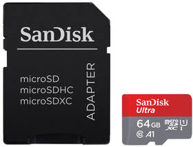 Paměťová karta SanDisk Micro SDXC Ultra Android 64GB UHS-I U1 (100R/10W) + adapter (SDSQUAR-064G-GN6MA) černá