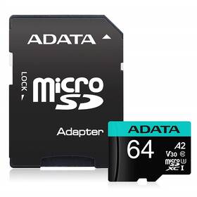 Paměťová karta ADATA Premier Pro MicroSDXC 64GB (100R/80W) + adaptér (AUSDX64GUI3V30SA2-RA1)