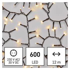 Vánoční osvětlení EMOS 600 LED řetěz - ježek, 12 m, venkovní i vnitřní, teplá bílá, časovač - zánovní - 12 měsíců záruka