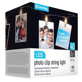 LED fotokolíčky ColorWay 40 kolíčků, délka 4,2m, USB, teplá bílá - rozbaleno - 24 měsíců záruka