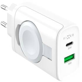 Nabíječka do sítě FIXED 1x USB-C, 1xUSB, a nabíječkou pro Apple Watch, 33W bílá barva
