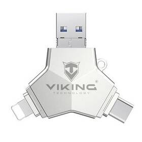USB Flash Viking 64GB, USB/USB-C/Micro USB/Lightning (VUFII64S) stříbrný
