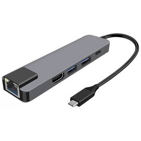 USB Hub WG USB-C/HDMI, RJ45, 2x USB 3.0, USB-C (8554) stříbrný