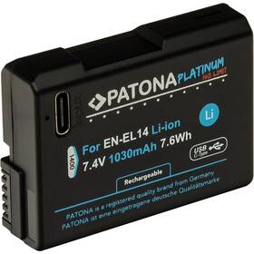 Baterie PATONA pro foto Nikon EN-EL14/EN-EL14A 1030mAh Li-Ion Platinum, USB-C (1400)