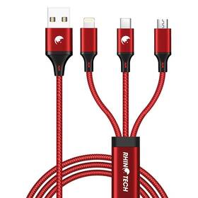 Kabel RhinoTech 3v1 USB-A (MicroUSB/Lightning/USB-C) 1,2m (RTACC476) červený
