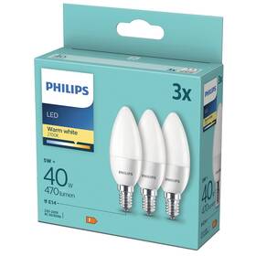 Žárovka LED Philips svíčka, 5W, E14, teplá bílá, 3ks (8719514313385)
