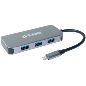 USB Hub D-Link 6v1 z USB-C na HDMI, Gigabit ethernet a Power Delivery (DUB-2335) šedý