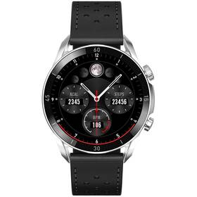 Chytré hodinky Garett V10 - stříbrné s černým koženým řemínkem (V10_SVR_BLK_LTR)