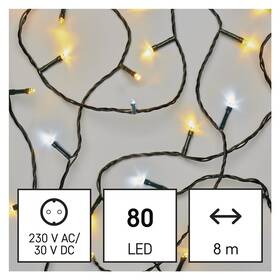 Vánoční osvětlení EMOS 80 LED řetěz blikající, 8 m, venkovní i vnitřní, teplá/studená bílá, časovač - zánovní - 12 měsíců záruka