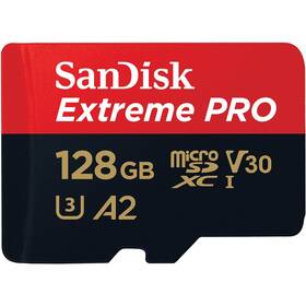 Paměťová karta SanDisk Micro SDXC Extreme Pro 128GB UHS-I U3 (200R/90W) + adapter (SDSQXCD-128G-GN6MA)