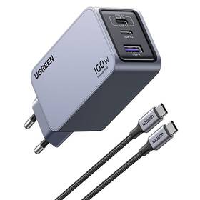 Nabíječka do sítě UGREEN Nexode Pro 100 W GaN, 1x USB. 2x USB-C šedá barva
