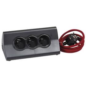 Kabel prodlužovací Legrand 3x zásuvka, USB, 1,5m (L050411) černý/červený