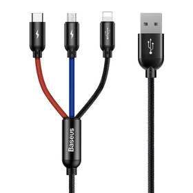 Kabel Baseus 3v1 USB/microUSB+Lightning+USB-C, 3,5A, 1,2m černá barva
