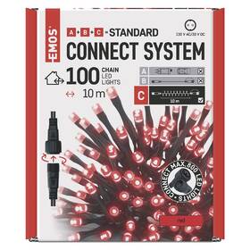 Spojovací řetěz EMOS 100 LED Standard, 10 m, venkovní i vnitřní, červená, časovač (D1AR01) - zánovní - 12 měsíců záruka