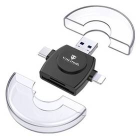 Čtečka paměťových karet Viking SD, Micro SD 4v1, OTG, s koncovkou Lightning/Micro USB/USB 3.0/USB-C (VR4V1B) černá