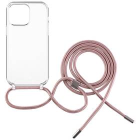 Kryt na mobil FIXED Pure Neck s růžovou šňůrkou na krk na Apple iPhone 14 Pro (FIXPUN-930-PI) průhledný