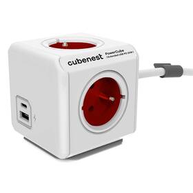 Kabel prodlužovací CubeNest Powercube Extended USB PD 20W, USB, USB-C, 4x zásuvka, 1,5m (PC420RD) bílý/červený