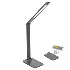 Stolní LED lampička Solight stmívatelná, 10W, bezdrátové nabíjení telefonu šedá barva
