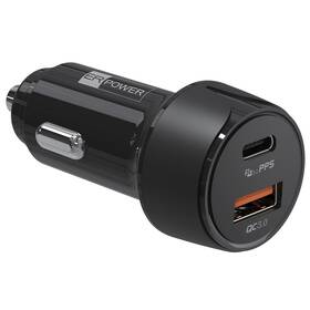 Adaptér do auta ER Power USB-C, USB-A, 30W černá barva
