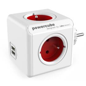 Rozbočovací zásuvka Powercube Original USB,  4x zásuvka, 2x USB bílá/červená