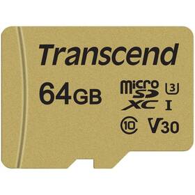 Paměťová karta Transcend 500S microSDXC 64GB UHS-I U3 (Class 10) (95R/60W) + adapter (TS64GUSD500S)