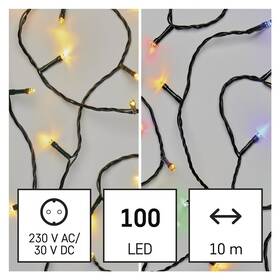 Vánoční osvětlení EMOS 100 LED řetěz 2v1, 10 m, venkovní i vnitřní, teplá bílá/multicolor, programy (D4AH01)