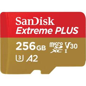 Paměťová karta SanDisk Micro SDXC Extreme Plus 256GB UHS-I U3 (200R/140W) + adaptér (SDSQXBD-256G-GN6MA)
