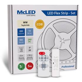 LED pásek McLED sada 5 m + Přijímač Nano, 480 LED/m, WW, 985 lm/m, vodič 3 m 
