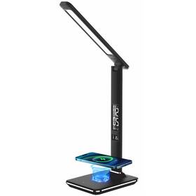 Stolní LED lampička IMMAX Kingfisher s bezdrátovým nabíjením Qi a USB, 8,5 W (08965L) černá