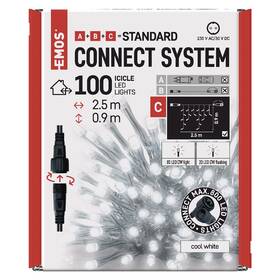 Spojovací řetěz EMOS 100 LED Standard blikající - rampouchy, 2,5 m, venkovní, studená bílá, časovač (D1CC02)