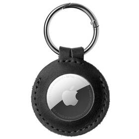 Pouzdro FIXED Case pro AirTag z pravé hovězí kůže s karabinou černá barva
