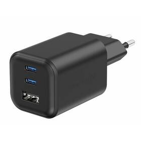 Nabíječka do sítě Swissten GAN 2x USB-C 65W PD + 1x USB-A 18W QC černá barva
