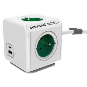 Kabel prodlužovací CubeNest Powercube Extended USB PD 20W, USB, USB-C, 4x zásuvka, 1,5m (PC420GN) bílý/zelený