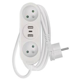 Kabel prodlužovací EMOS 2 x zásuvka, 2x USB, 1x USB-C, 1,4m bílá barva
